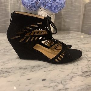 Material Girl Perforated Wedge Black Sandals 9